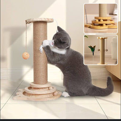 Griffoir Chat | FunClaw™ – Bois massif, jouets interactifs et planche en sisal durable