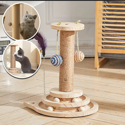 Griffoir Chat | FunClaw™ – Bois massif, jouets interactifs et planche en sisal durable
