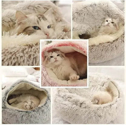 Lit pour chat Rond Moelleux avec Capuche - CatLoversBoutique.com