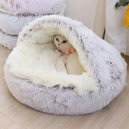 Lit pour chat Rond Moelleux avec Capuche - CatLoversBoutique.com