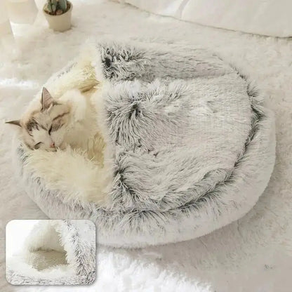 Lit pour chat Rond Moelleux avec Capuche - CatLoversBoutique.com