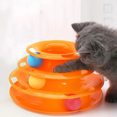 Pet cat toy Three-layer ball cat Turntable Cat interactive educational track toy cat space tower play plate CatLoversBoutique.com